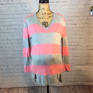 NWT oh baby Sweater Maternity Dusty Rose & Gray Stripe V-neck Small